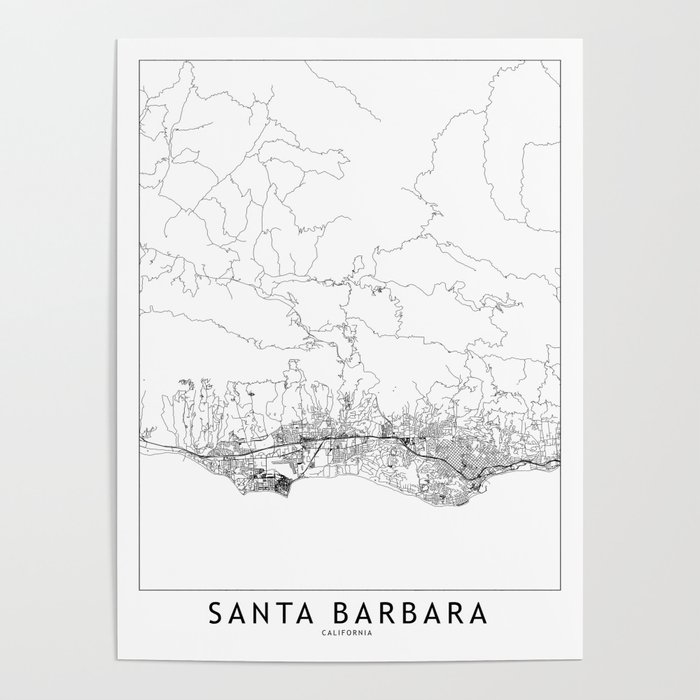 Santa Barbara White Map Poster