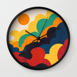 Cloud nine Wall Clock | Simple, Cloud, Geometric, Flow, Whimsical, Groovy, Retro, Curated, Summer, Sun 