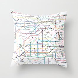 The Broadway Musical History Subway Map Throw Pillow