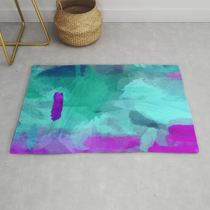 abstract splatter brush stroke painting texture background in blue purple Rug