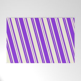 [ Thumbnail: Beige and Purple Colored Lined Pattern Welcome Mat ]