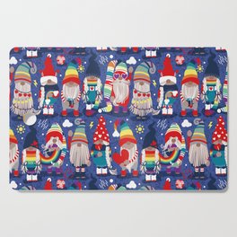 I gnome you // electric blue background little happy and lovely gnomes with rainbows vivid red hearts Cutting Board