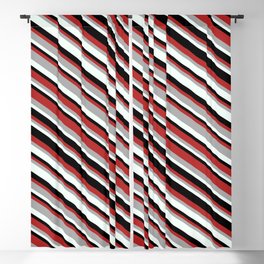 [ Thumbnail: Red, Dark Grey, Mint Cream, and Black Colored Pattern of Stripes Blackout Curtain ]