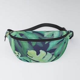 Tropical leaves green and navy palette Fanny Pack