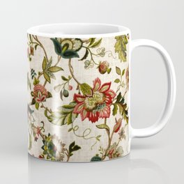 Red Green Jacobean Floral Embroidery Pattern Coffee Mug