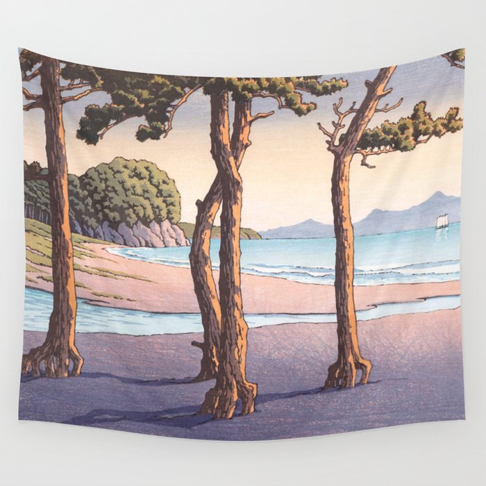 Sunset At Kazusa Beach, Hizen Province - Vintage Japanese Woodblock Print Art Wall Tapestry