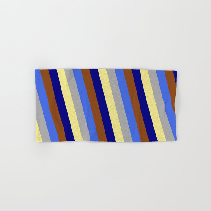 Vibrant Royal Blue, Dark Grey, Tan, Blue, and Brown Colored Lines/Stripes Pattern Hand & Bath Towel