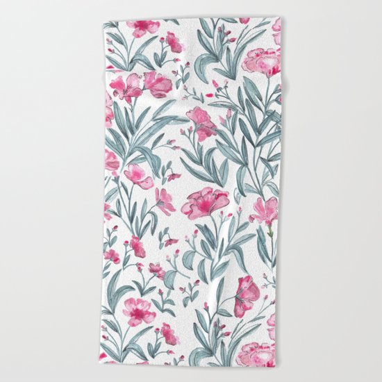 Nerium Oleander Pattern Beach Towel