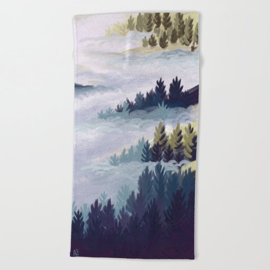 Foggy mountains Beach Towel