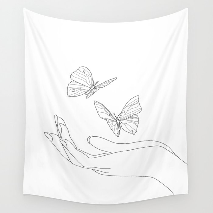 Butterflies on the Palm of the Hand Wall Tapestry