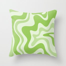 Retro Liquid Swirl Abstract Pattern in Light Lime Green Throw Pillow