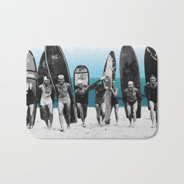 Surf's Up, Boys! Bath Mat | Teal, Photo, Black And White, Surferphoto, Ocean, Longboard, Surfsup, Men, Beach, Surfers 