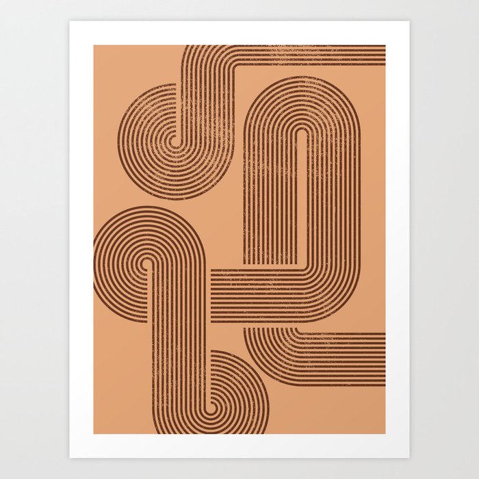 Abstract Brown Retro Lines Art Print