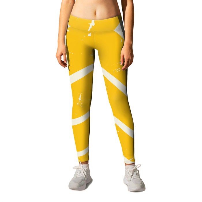 Abstract Retro Wavy lines pattern - Mikado Yellow and White Leggings