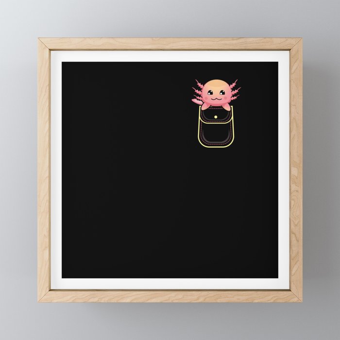 Kawaii Cute Axolotl In Pocket Framed Mini Art Print