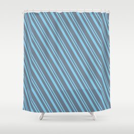 [ Thumbnail: Sky Blue and Slate Gray Colored Stripes Pattern Shower Curtain ]