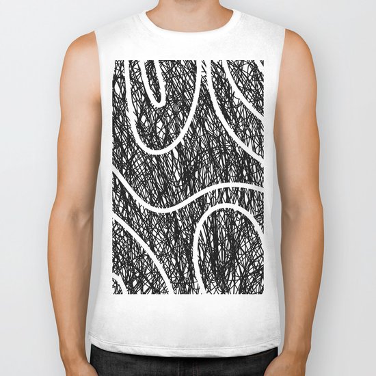 Scribble Ripples - Abstract Black and White Ink Scribble Pattern Biker Tank
