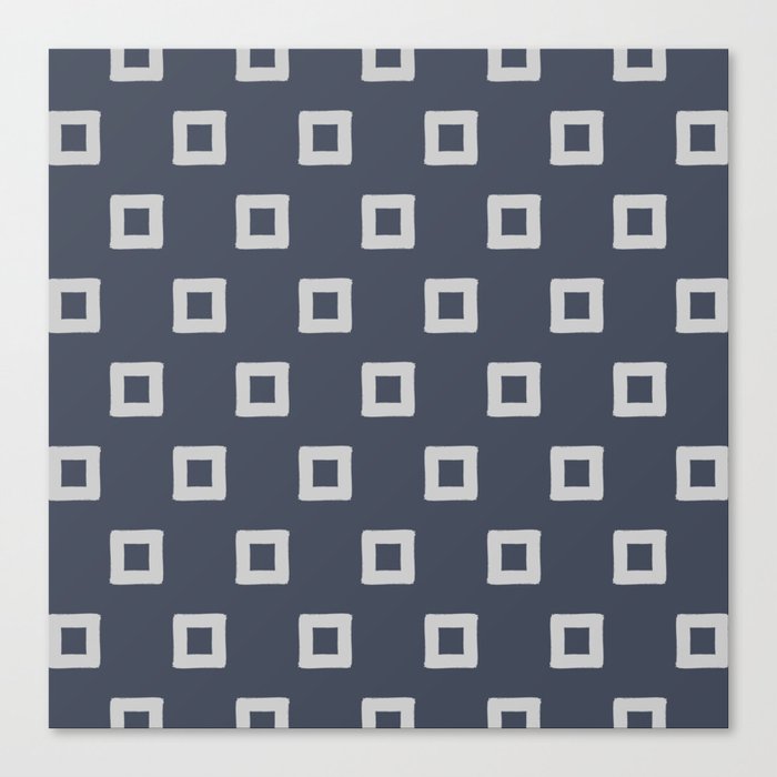 Navy Blue & Gray Geometric Scandi Squares Pattern Canvas Print