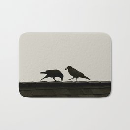 Two Crows on a Rooftop - Graphic Birds Series, Plain - Modern Home Decor Bath Mat | Nature, Blackandwhite, Sharing, Modern, Silhouettes, Bird, Crows, Friendship, Animal, Two 