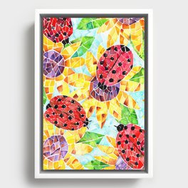 Ladybugs and Sunflowers Mosaic Watercolor Framed Canvas