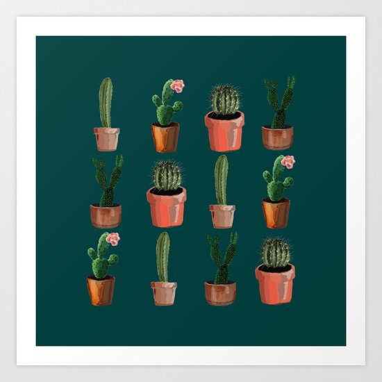 Various Cacti Green Art Print