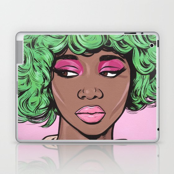 Green Kawaii Black Comic Girl Laptop & iPad Skin