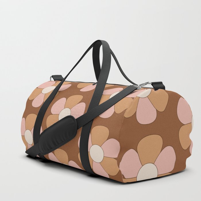 Pink and Brown Mid Century Floral Pattern Duffle Bag