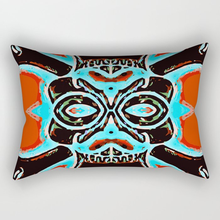 black vintage skull and bone graffiti drawing with blue and red background Rectangular Pillow