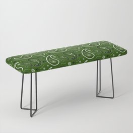 Black and White Paisley Pattern on Green Background Bench