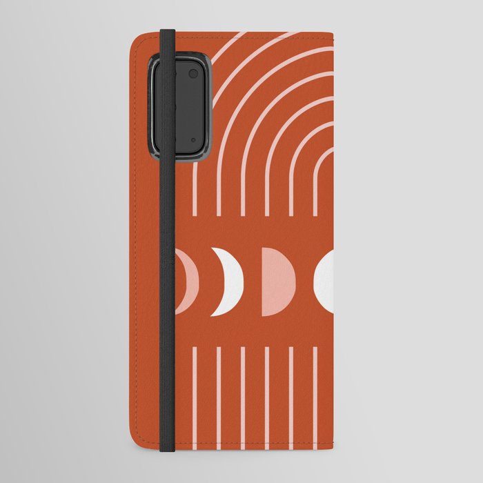 Geometric Lines and Shapes 5 in Rust Rose Gold (Rainbow and Moon Phases Abstract) Android Wallet Case