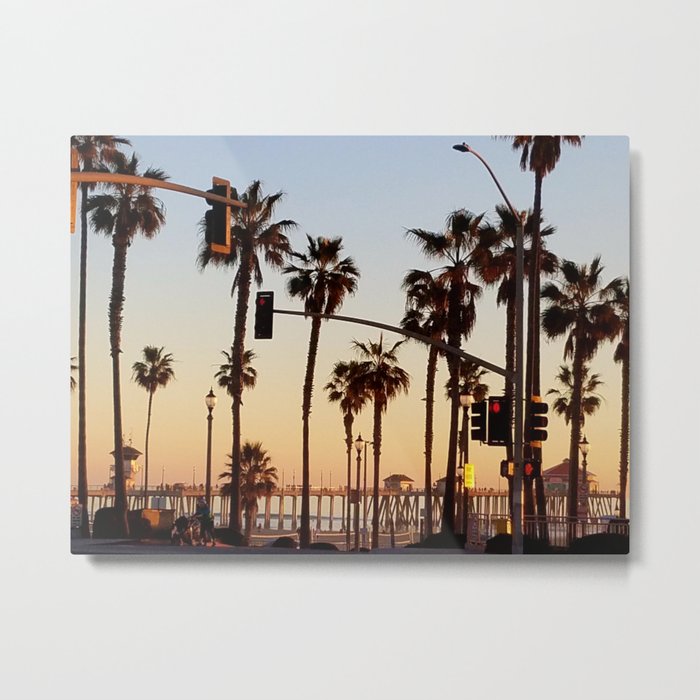 Huntington Beach Summer Sunset at the pier Metal Print