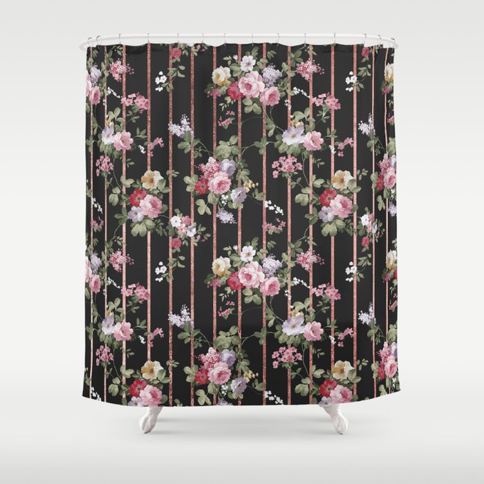 Elegant Faux Rose Gold Black Stripes Vintage Blush Pink