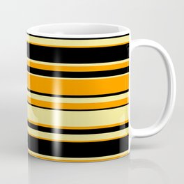 [ Thumbnail: Dark Orange, Black, and Tan Colored Lines Pattern Coffee Mug ]