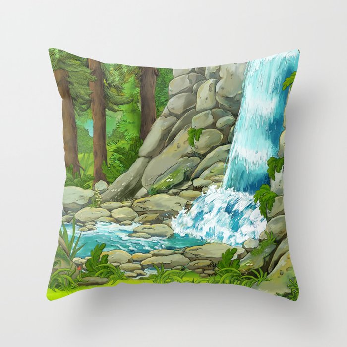 Waterfall and Nature Throw Pillow