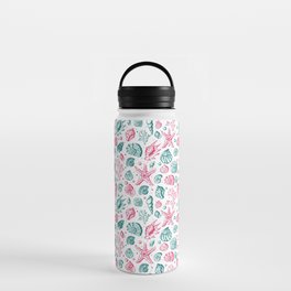 Vintage Seashell Pattern In Pastel Aqua And Pink Aesthetic Water Bottle