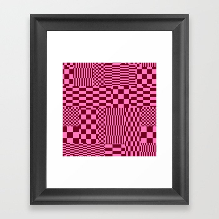 Glitchy Checkers // Raspberry Framed Art Print