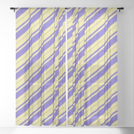 [ Thumbnail: Tan & Slate Blue Colored Stripes Pattern Sheer Curtain ]