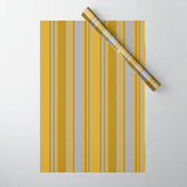 [ Thumbnail: Dark Gray, Dark Goldenrod, and Goldenrod Colored Pattern of Stripes Wrapping Paper ]