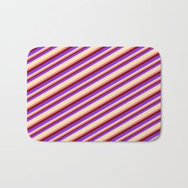 [ Thumbnail: Purple, Beige, Light Coral & Maroon Colored Lined/Striped Pattern Bath Mat ]