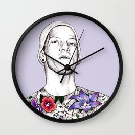 Joshua Dun in flowers Wall Clock | Joshler, Twenty, Digital, Figurative, Joshdun, Illustration, Ink, Graphicdesign, Popart, Joshuadun 