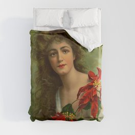  Girl with poinsettia restored Duvet Cover