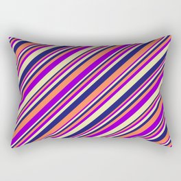 [ Thumbnail: Coral, Dark Violet, Pale Goldenrod, and Midnight Blue Colored Lined/Striped Pattern Rectangular Pillow ]