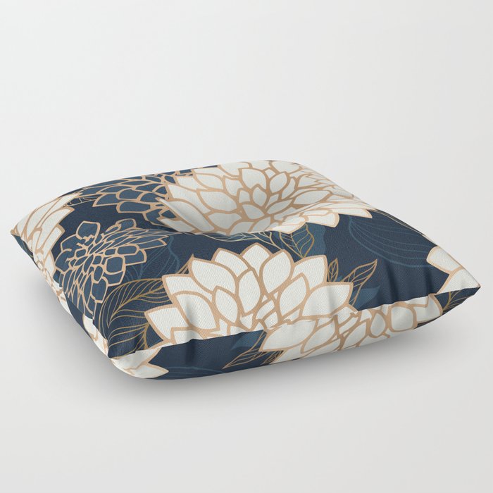 Floral Aesthetic in Navy, Blue, Ivory and Gold Floor Pillow