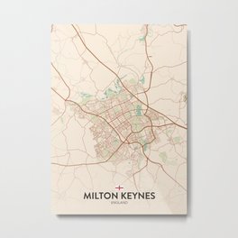Milton Keynes, England, United Kingdom - Vintage City Map Metal Print