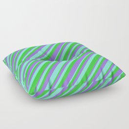 [ Thumbnail: Aquamarine, Lime Green, and Purple Colored Striped/Lined Pattern Floor Pillow ]