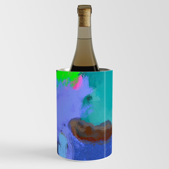 Muted Abstract Modern Clouds Blue Wine Chiller
