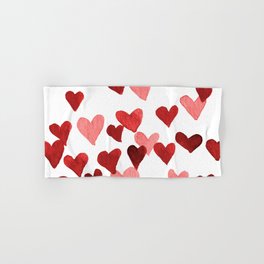 Valentine's Day Watercolor Hearts - red Hand & Bath Towel