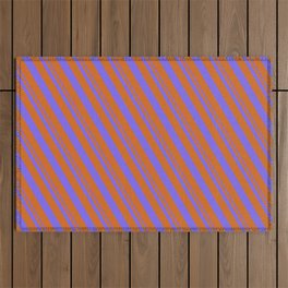 [ Thumbnail: Medium Slate Blue and Chocolate Colored Pattern of Stripes Outdoor Rug ]