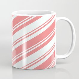 [ Thumbnail: Mint Cream & Light Coral Colored Striped/Lined Pattern Coffee Mug ]