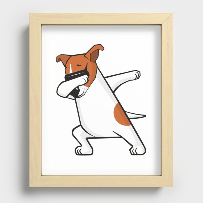 Dabbing Jack Russell Dog. Funny, cool dancing puppy. Dab dance. Cartoon dog.  Recessed Framed Print by inclipart | Society6